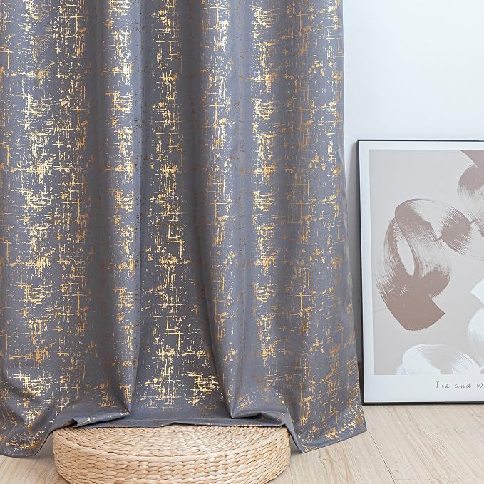 Taisier Home Gold Foil Print Linen Textured Curtains Geometric Dots Pattern - Image 4