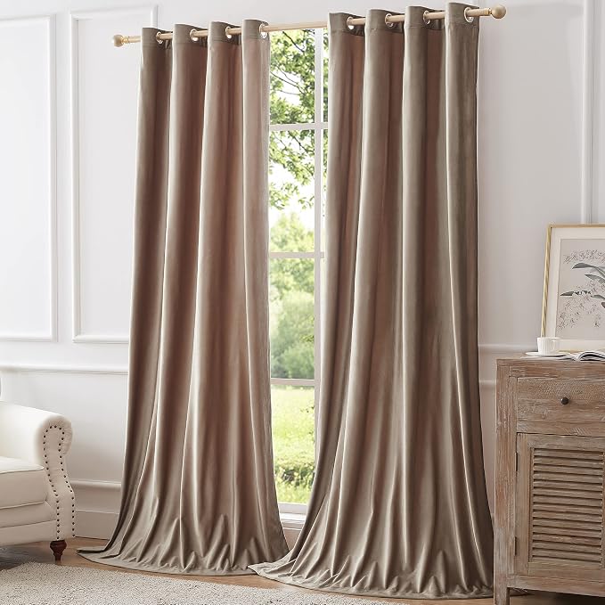 BULBUL Taupe Velvet Blackout Curtains 96 inch Long - Image 8