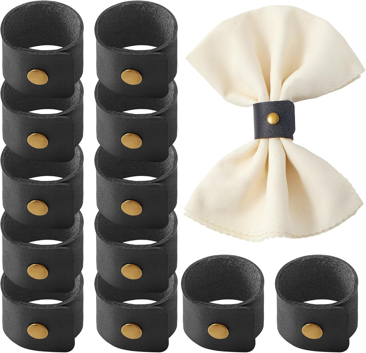 APTWOW Leather Napkin Rings Set of 12 - Fall Thanksgiving Napkin Holder, Black Halloween Vintage Farmhouse Napkin Rings Bulk for Wedding Party Birthday Banquet Table Decor and Daily Use
