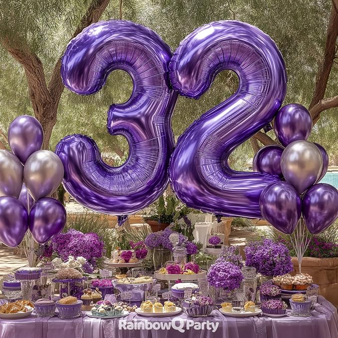 RainbowQ Purple 32 Balloon Number 40 Inch 0-40 Foil Large Balloons | Big Mylar - Image 3