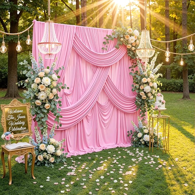 50ft x 10ft Wrinkle Free Pink Backdrop Curtains - Image 7