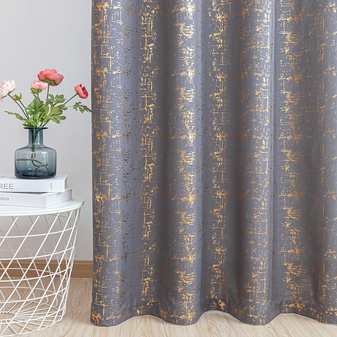 Taisier Home Gold Foil Print Linen Textured Curtains Geometric Dots Pattern - Image 4