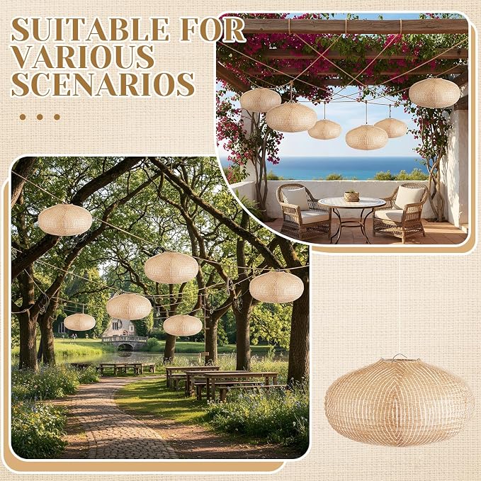 Hortsun 6 Pcs Print Burlap Oval Paper Lanterns Boho Chinese Paper Lanterns - Image 5