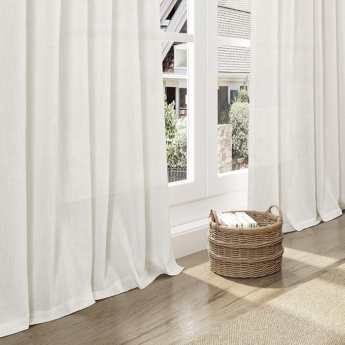 Cream Linen Cafe Curtains 24 Inch Length Light Filtering Semi Sheer Mini - Image 6