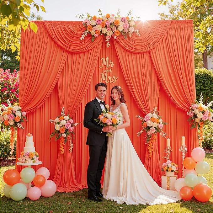 10ftx10ft Wrinkle Free Orange Backdrop Curtains - Image 6