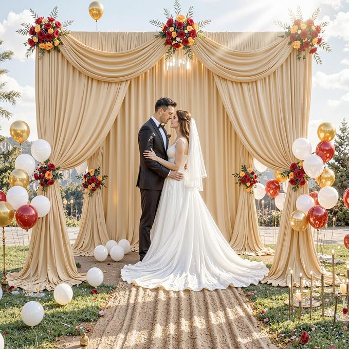 20 ft x 8 ft Thick Champagne Backdrop Curtain - Image 3