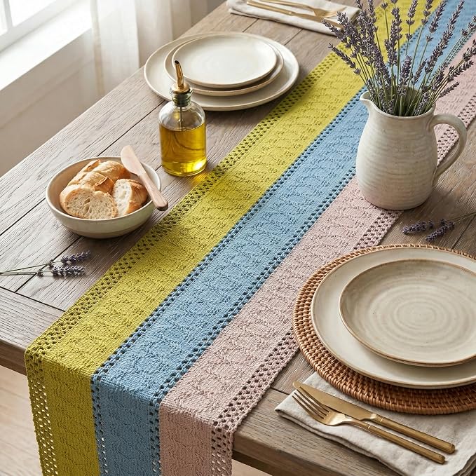 Artoid Mode Yellow Blue Pink Farmhouse Rustic Table Runner 12x72 Inch | Holiday - Image 3