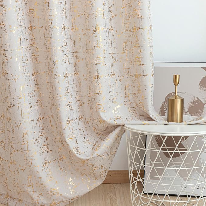 Taisier Home Gold Foil Print Linen Textured Curtains Geometric Dots Pattern - Image 6