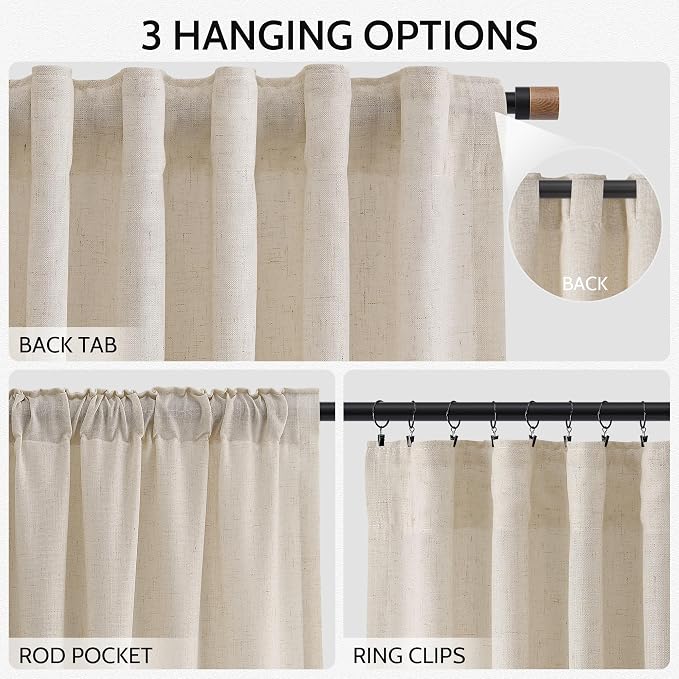 Cream Beige Linen Curtains 84 Inches Long - Image 2