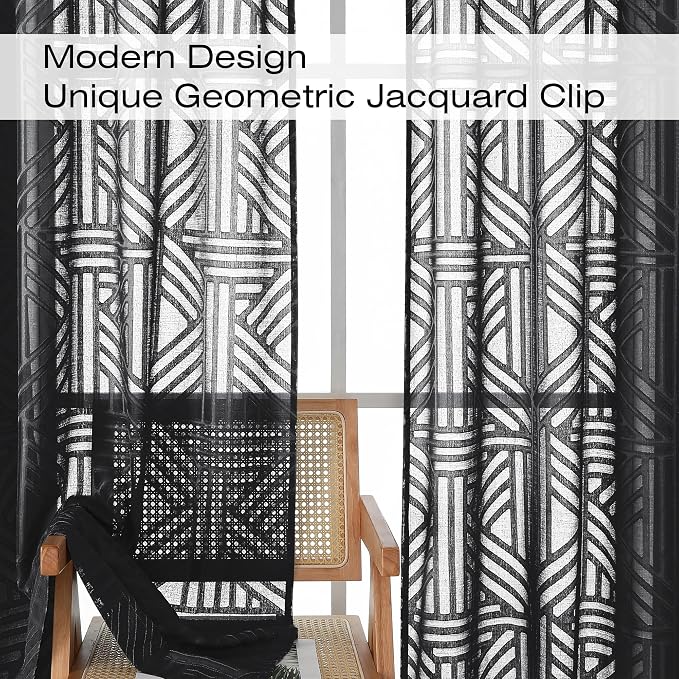 Simplebrand Semi Sheer Black Curtains 84 Inches Long 2 Panels, Light Filtering - Image 4