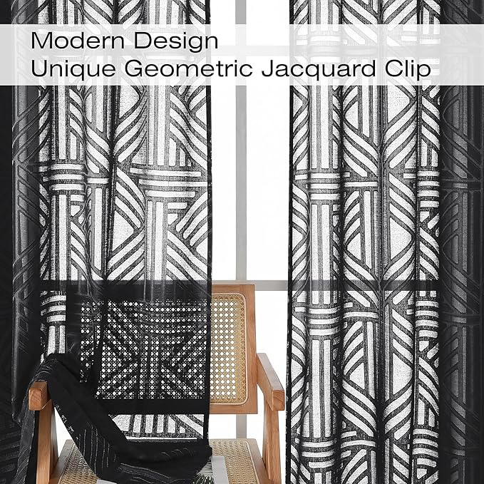 Simplebrand Black Semi Sheer Curtains 84 Inches Long 2 Panels, Light Filtering - Image 3