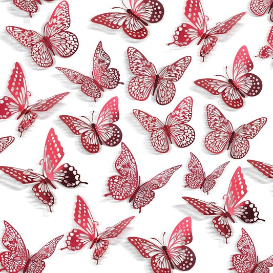 SAOROPEB 3D Butterfly Wall Decor 48 Pcs Blood Red Butterfly Decorations | 4 by SAOROPEB