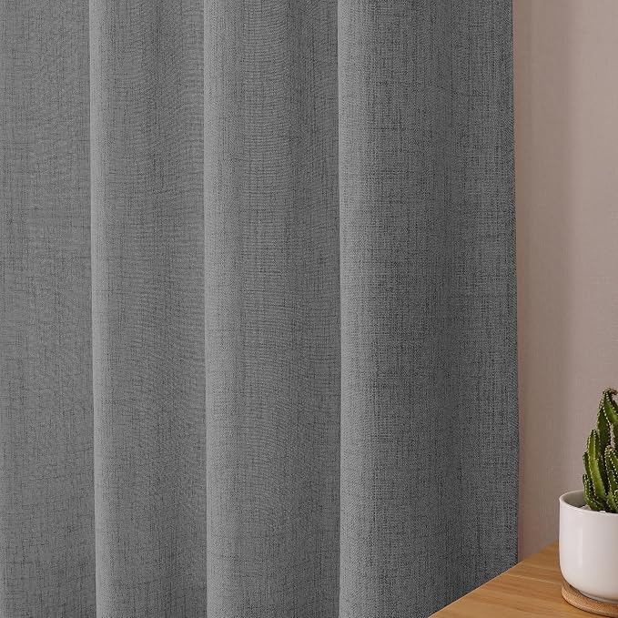 Tollpiz Linen Curtain Living Room Rod Pocket Semi Sheer Curtains Burlap Light - Image 8