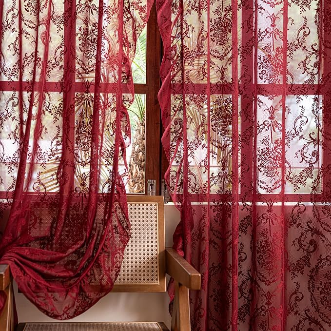 Deeprove Lace Sheer Burgundy Curtains - Image 5