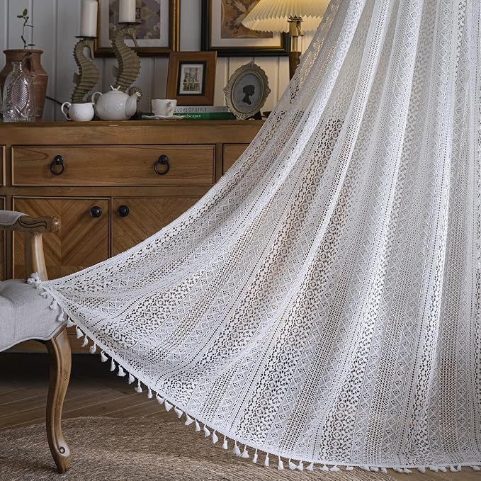 Sutuo Home Boho Curtains Crochet Lace Sheer Bohemian Stylish by SutuoHome
