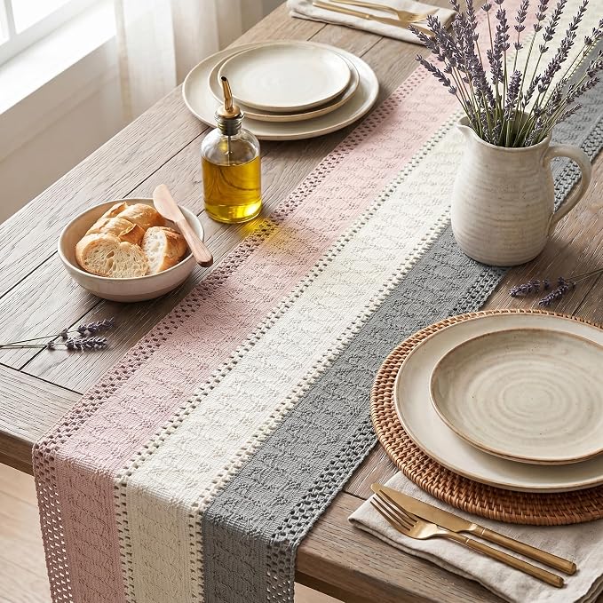 Artoid Mode Grey Beige Pink Farmhouse Rustic Table Runner 12x36 Inch | Holiday - Image 3