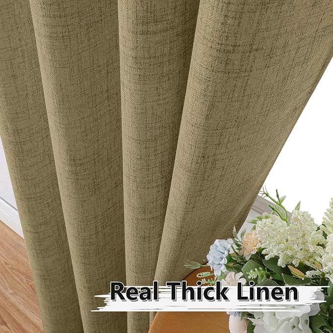 Tollpiz Short Linen Curtain Living Room Rod Pocket Semi Sheer Curtains Burlap - Image 3