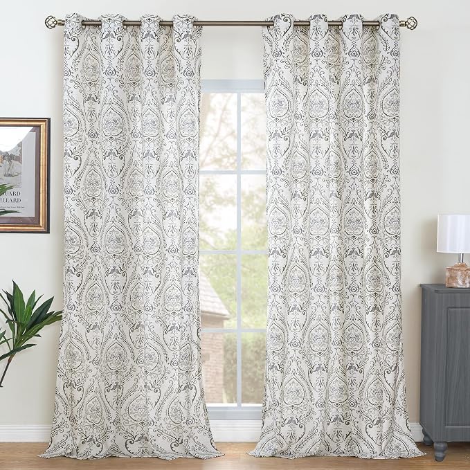 Linen Curtains for Living Room 84 Inch Length 2 Panels Set, Vintage Damask - Image 2