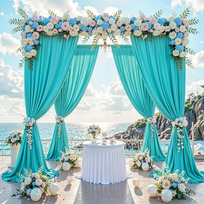 10 ft x 30 ft Wrinkle Free Turquoise Backdrop Curtain - Image 2