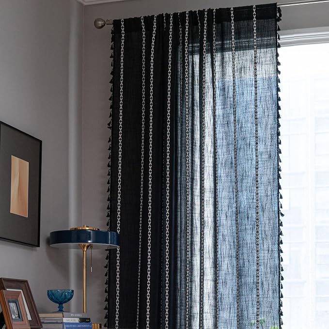Sutuo Home Boho Curtains for Bedroom Living Room Kitchen, Semi Blackout Linen - Image 3