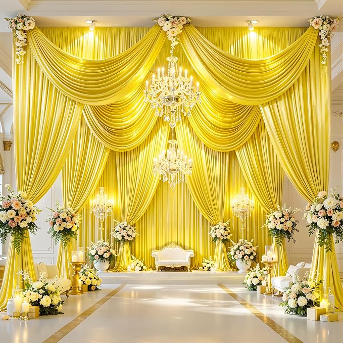 20x10ft Yellow Gold Glitter Backdrop Curtain - Image 3