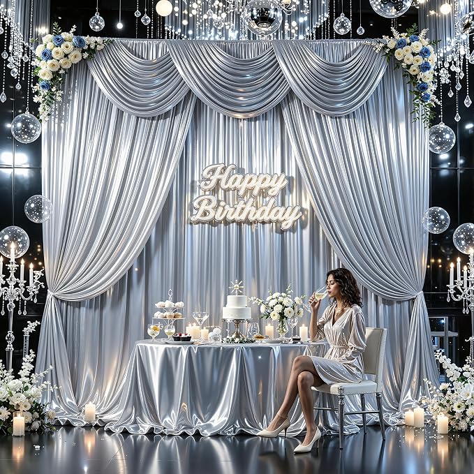 40x10ft Silver Glitter Backdrop Curtain - Image 6