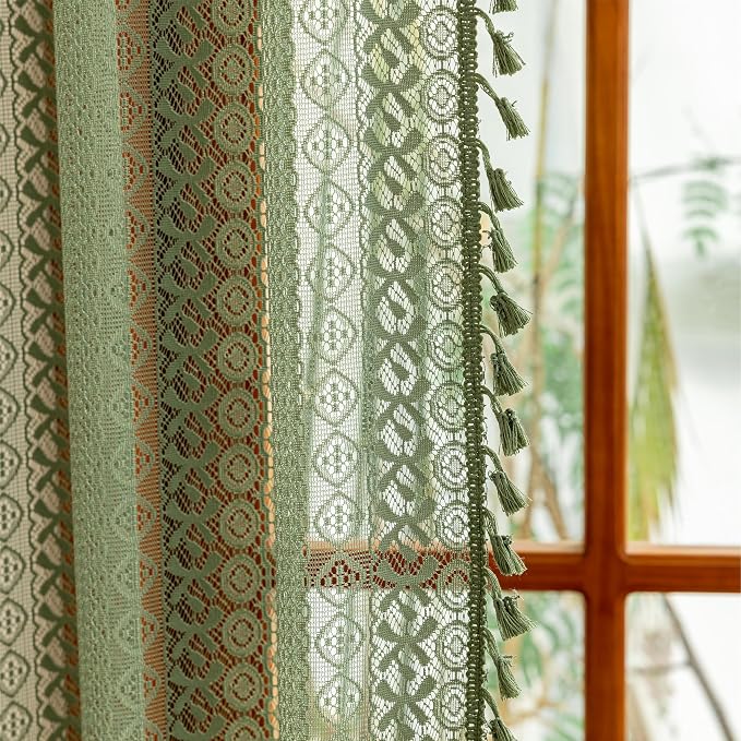 Sutuo Home Olive Green Boho Lace Curtains 84 Inches Long - Image 9