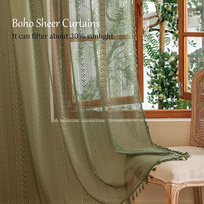 Sutuo Home Boho Lace Curtains 2 Panels 96 Inches Long - Image 3