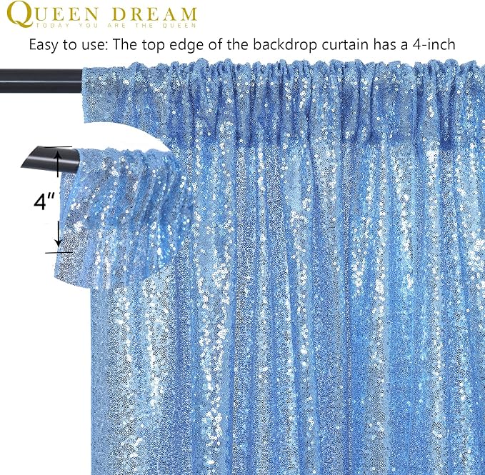 Baby Blue Christmas Backdrop Curtains 4 Pieces 2FTx8FT Sequin Photo Pooth | - Image 5