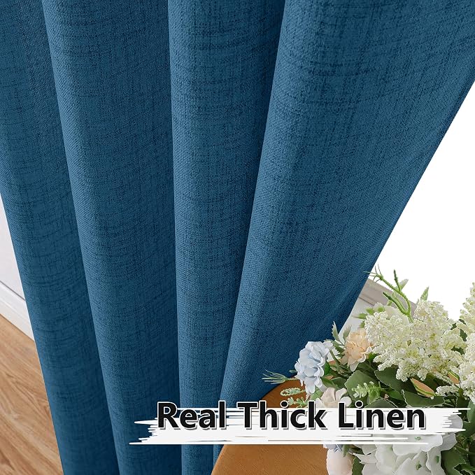 Tollpiz Linen Curtain Living Room Rod Pocket Semi Sheer Curtains Burlap Light - Image 3