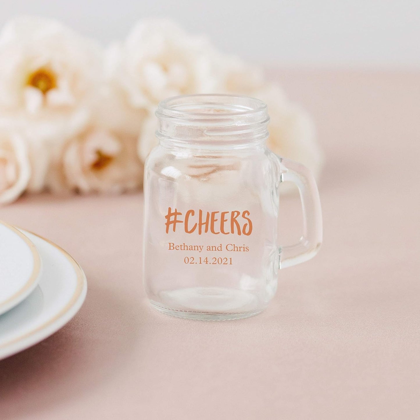 WEDDINGSTAR Personalized 4oz Mini Mason Jar Shot Glass Customizable Full Color Print - 48 pack
