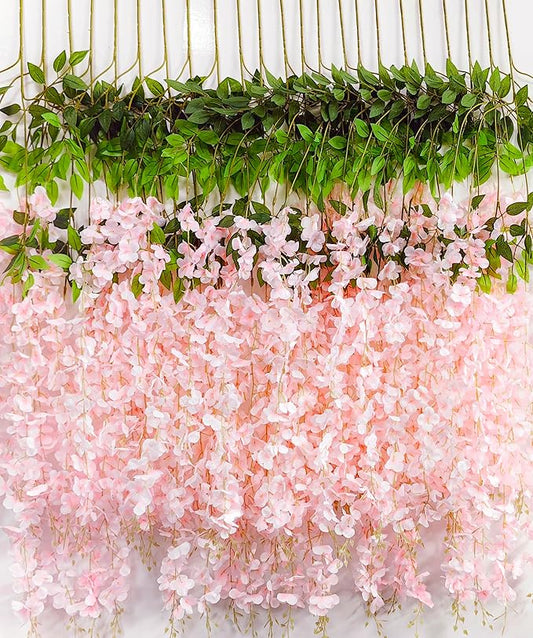 Wisteria Hanging Flowers 12 Pack Artificial Flowers Fake Wisteria Vine Rattan by HanYun