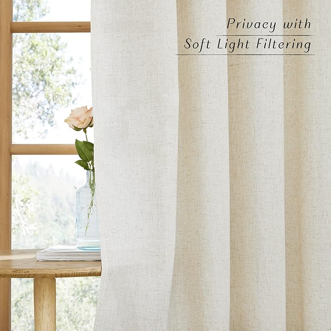 NICETOWN Semi Sheer Boho Linen Curtains - Image 2