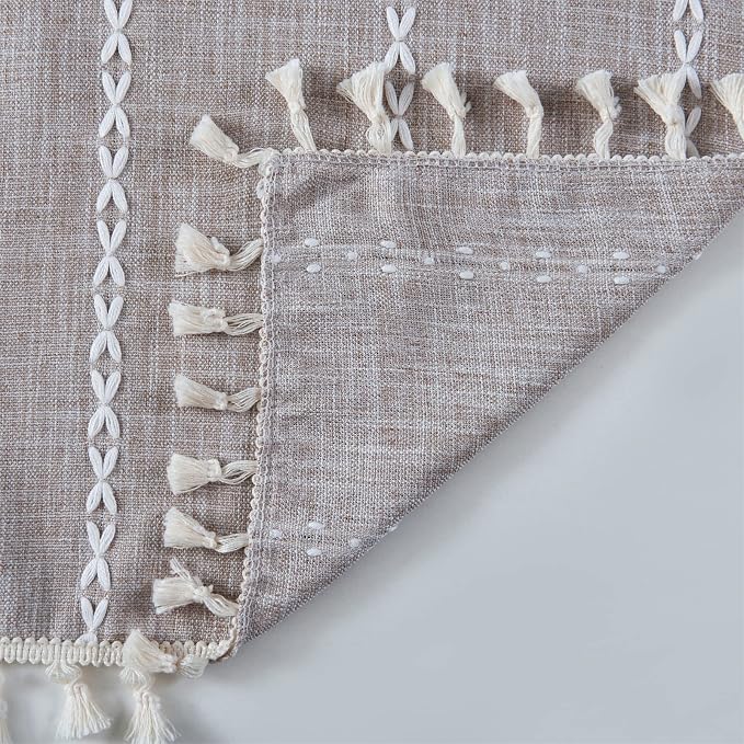 RoomTalks Tan Rustic Farmhouse Linen Kitchen Curtains 54 Inch Length Country - Image 7