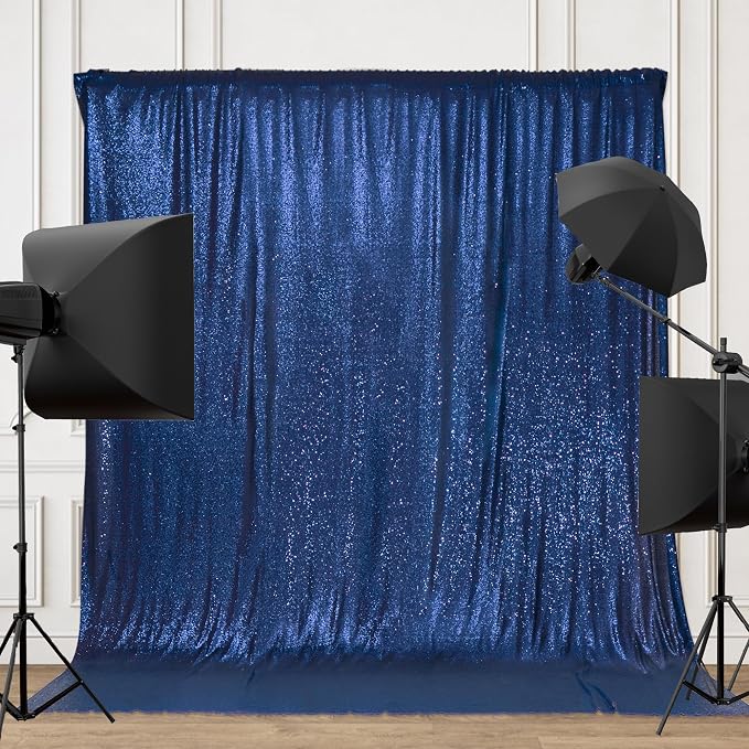 PartyDelight Navy Blue Sequin Backdrop Curtains 6x8ft | Sparkly 3mm sequins - Image 4