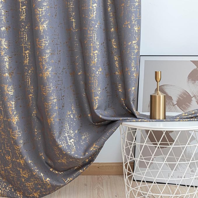 Taisier Home Gold Foil Print Linen Textured Curtains Geometric Dots Pattern - Image 7