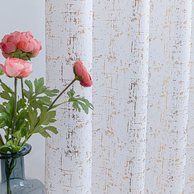 Taisier Home Gold Foil Print Linen Textured Curtains Geometric Dots Pattern - Image 3