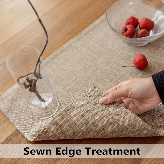 Demetex Linen Placemats Set of 6 Heat Resistant Wipeable Cloth Table Place Mats - Image 2