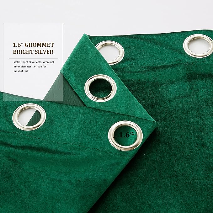BULBUL Velvet Green Blackout Curtains 90 inch Long - Image 3