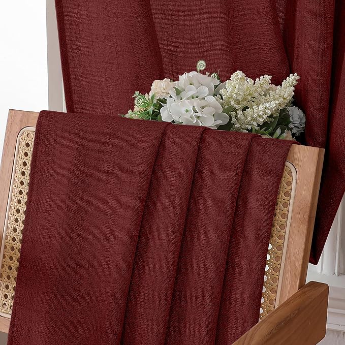 Tollpiz Linen Curtain Bedroom Rod Pocket Semi Sheer Curtains Burlap Light - Image 6