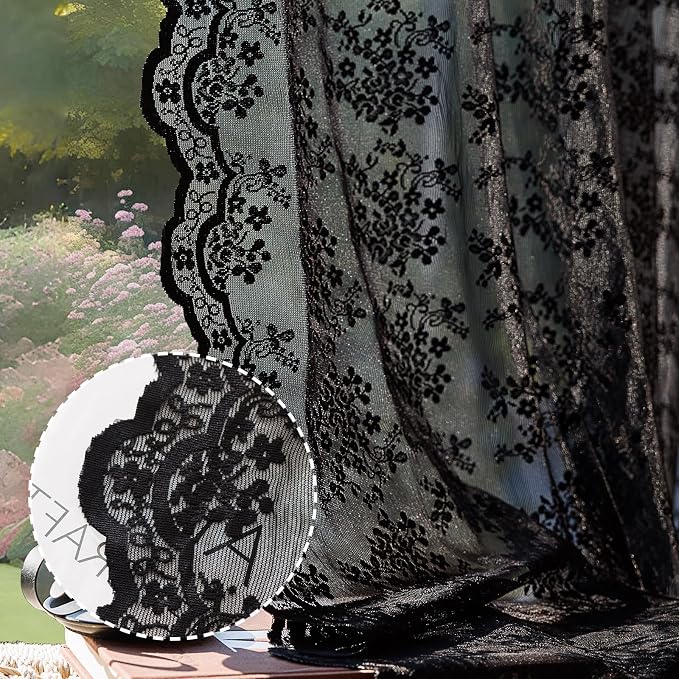 Anmao Vintage Lace Curtains 108 Inches Long 2 Panels Set, Romantic Elegant by Anmao