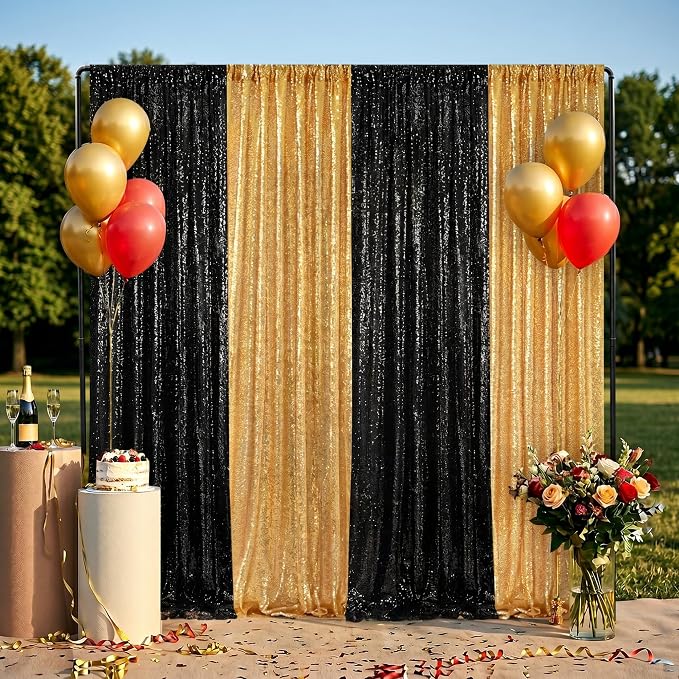 Black Backdrop Curtains for Parties 2 Panels 2ftx8ft Sequin Birthday Backdrop - Image 2