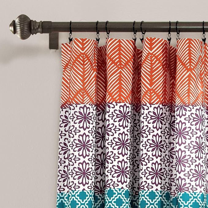Lush Decor Bohemian Stripe Window Curtain Panels, Pair 52" W x 84" L Fuchsia & - Image 2