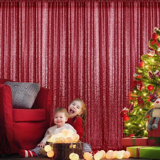 2×8FT-4PCS Burgundy Sequin Backdrop Curtains Panels, Photography Backdrop - Image 2