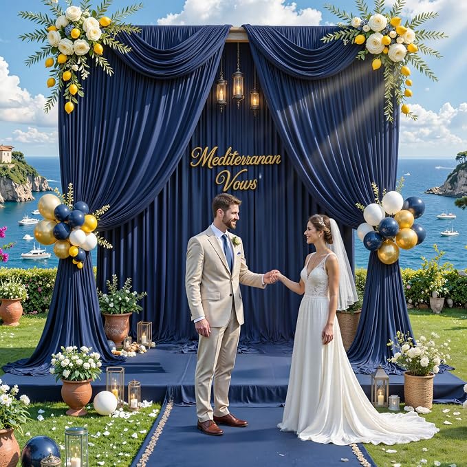 40 ft x 10 ft Wrinkle Free Navy Blue Backdrop Curtain - Image 8