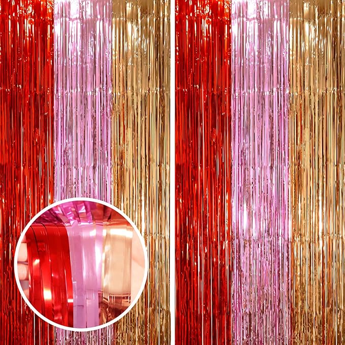 Voircoloria Valentine Foil Fringe Backdrop Curtains, 2 Pack | Tinsel Streamers by Voircoloria