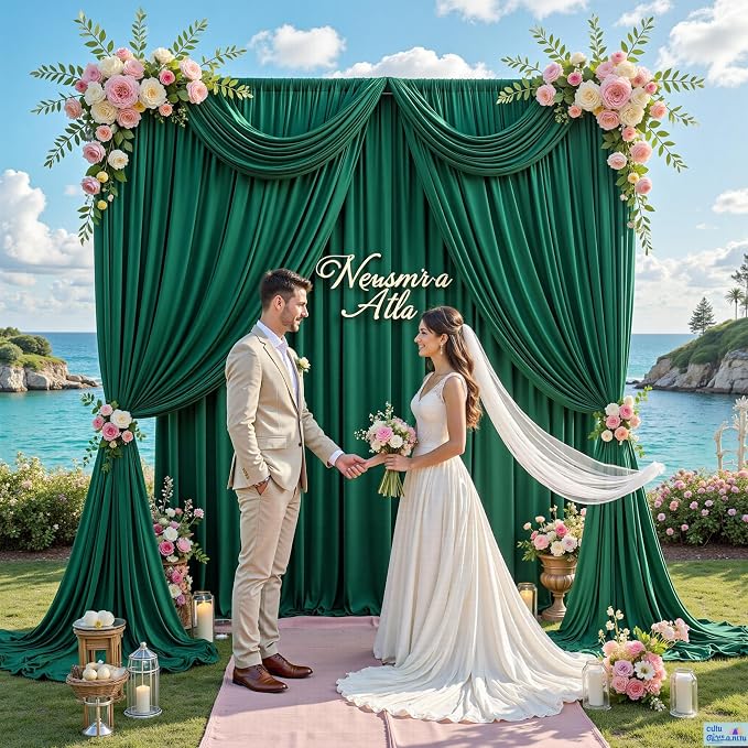 30 ft x 10 ft Wrinkle Free Hunter Green Backdrop Curtain - Image 9