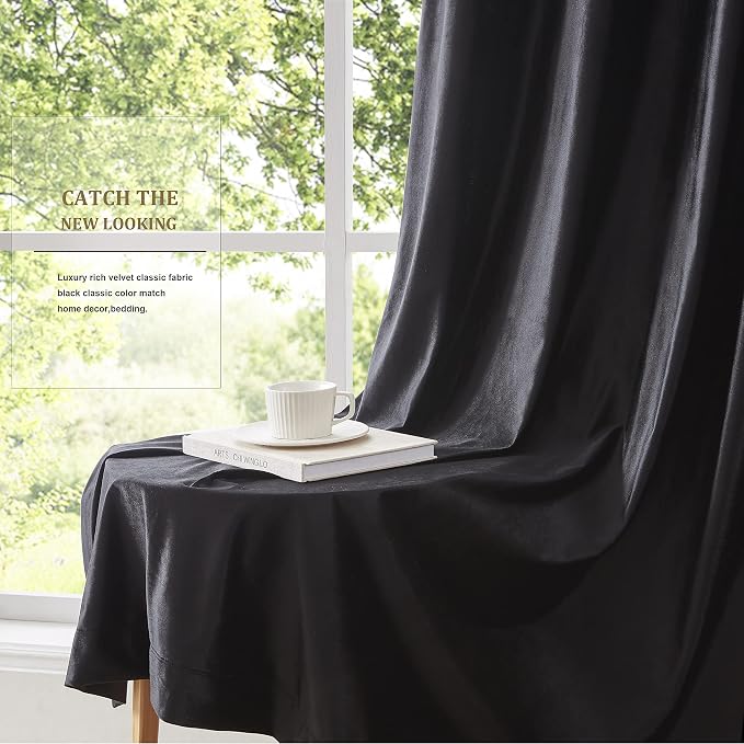 BULBUL Velvet Black Blackout Curtains 90 inch Long - Image 4