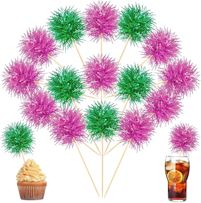 Chinco 100 Pcs Pink and Green Foil Firework Witch Cupcake Toppers Party Favors by Chinco