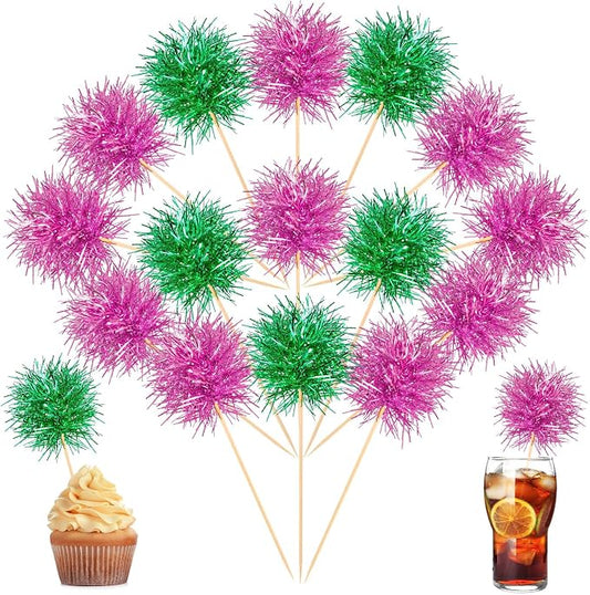 Chinco 100 Pcs Pink and Green Foil Firework Witch Cupcake Toppers Party Favors by Chinco